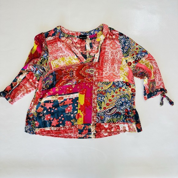 Jones New York Tops - Jones New York JNK 1x Boho Patchwork Blouse Multicolor Paisley Floral Peasant